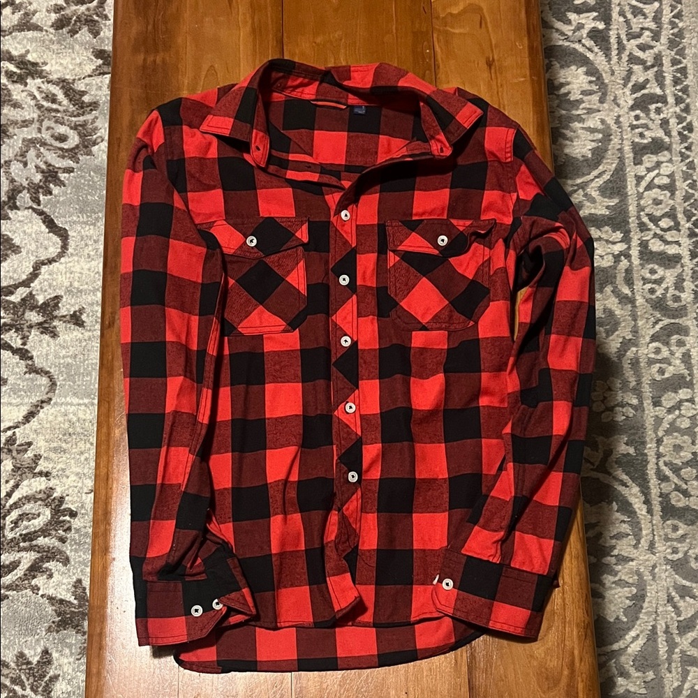Red and Black Plaid Button-Up Shirt